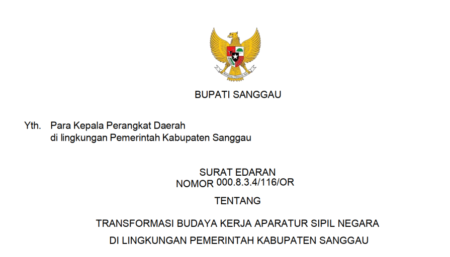 TRANSFORMASI BUDAYA KERJA APARATUR SIPIL NEGARA DI LINGKUNGAN PEMERINTAH KABUPATEN SANGGAU