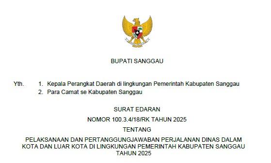 PELAKSANAAN DAN PERTANGGUNGJAWABAN PERJALANAN DINAS DALAM KOTA DAN LUAR KOTA DI LINGKUNGAN PEMERINTAH KABUPATEN SANGGAU TAHUN 2025