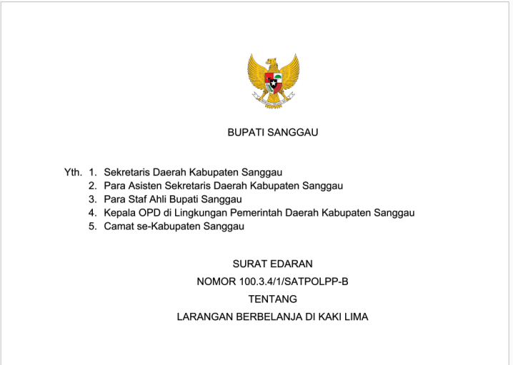 Surat Edaran Larangan Berbelanja di Kaki Lima