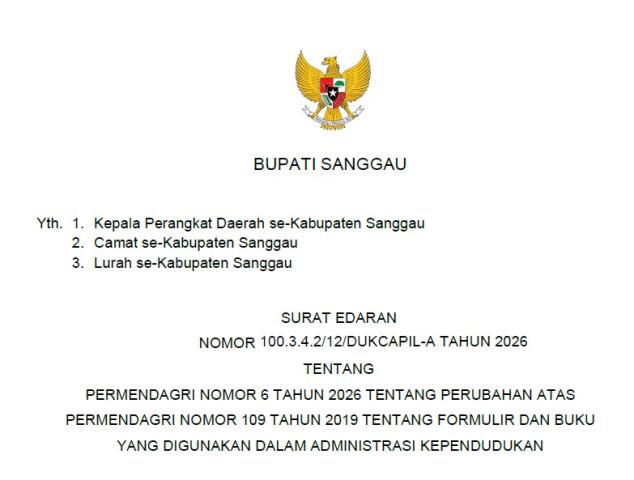 PERMENDAGRI NOMOR 6 TAHUN 2026 TENTANG PERUBAHAN ATAS PERMENDAGRI NOMOR 109 TAHUN 2019 TENTANG FORMULIR DAN BUKU YANG DIGUNAKAN DALAM ADMINISTRASI KEPENDUDUKAN