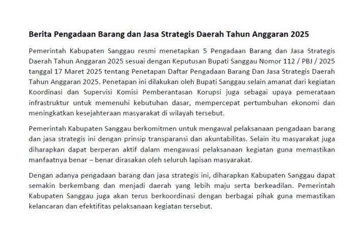 Berita Pengadaan Barang dan Jasa Strategis Daerah Tahun Anggaran 2025