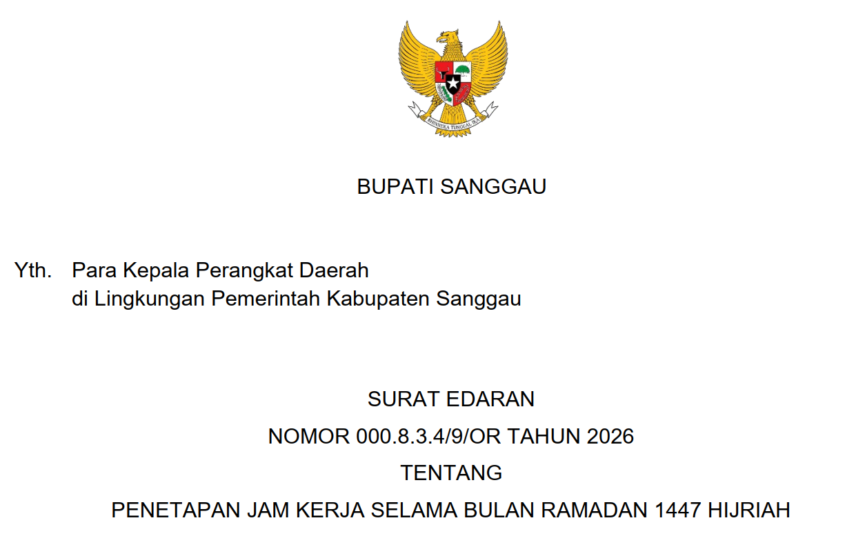 PENETAPAN JAM KERJA SELAMA BULAN RAMADAN 1447 HIJRIAH