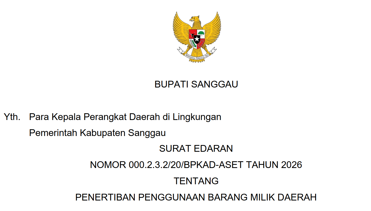 Surat Edaran Bupati Sanggau, Selasa 25 Maret 2026