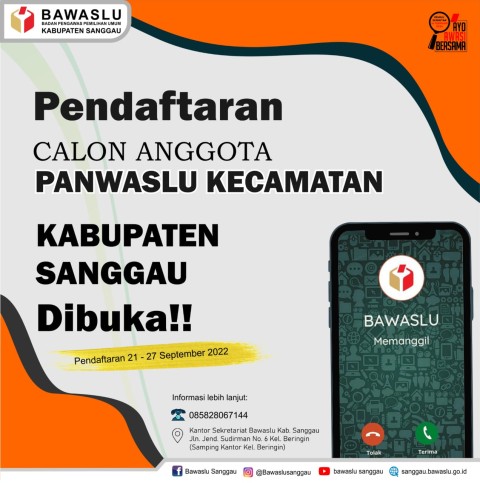 PENDAFTARAN CALON ANGGOTA PANWASLU KECAMATAN DALAM RANGKA PEMILU SERENTAK TAHUN 2024