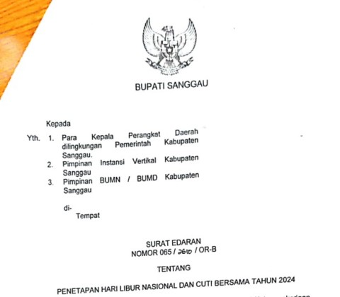 Penetapan Hari Libur Nasional Dan Cuti Bersama Tahun 2024